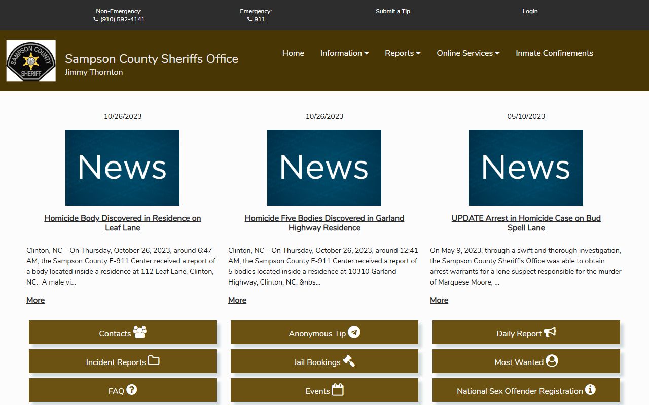 Sampson County Citizen Connect inmate population and sheriff records hub