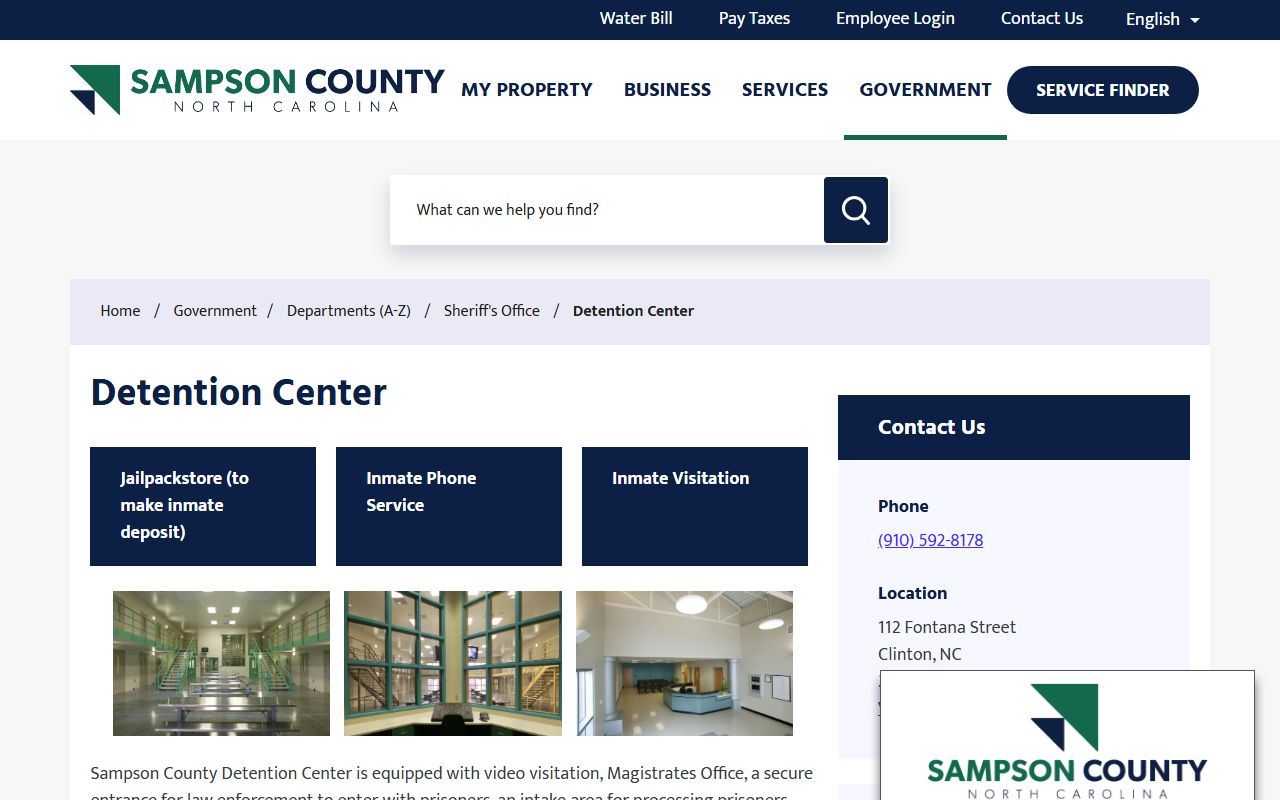 Sampson County Detention Center inmate lookup official county page